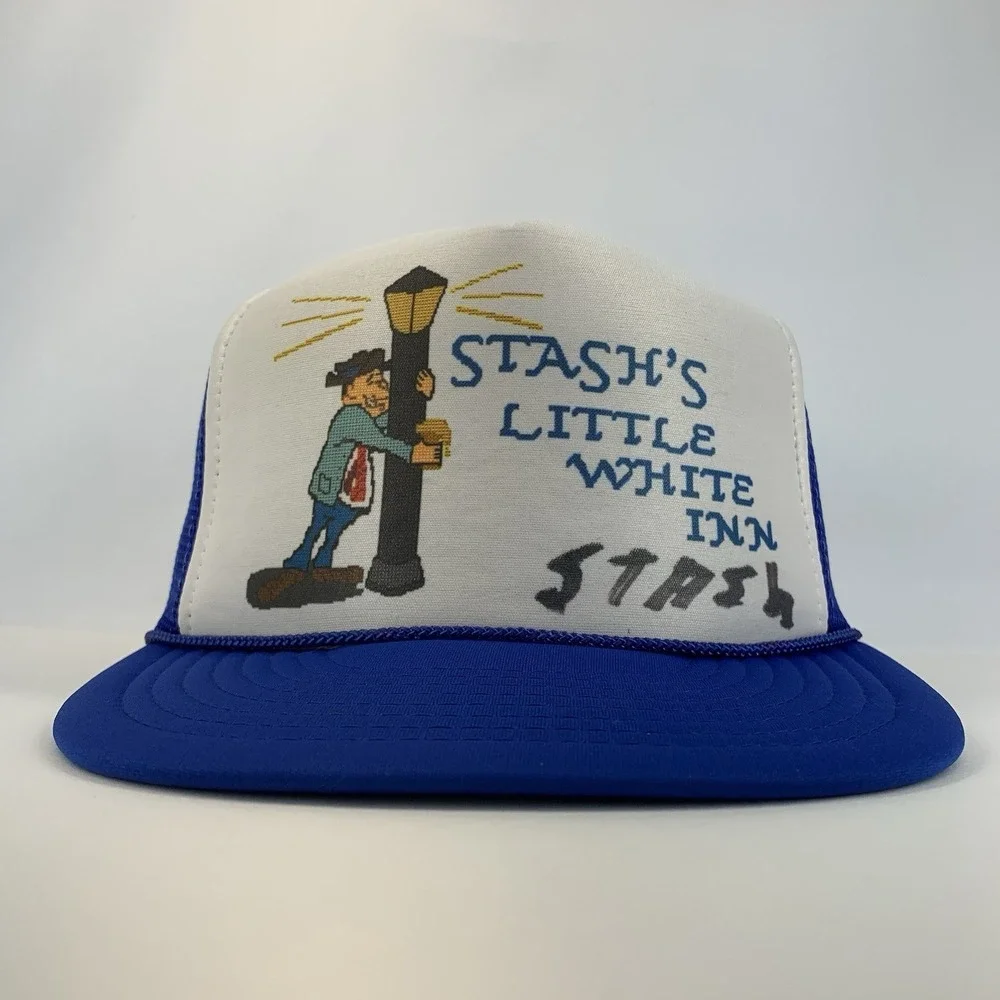 Stash's Little White Inn Hat Blue Mesh Snapback Trucker Cap Wisconsin Vintage